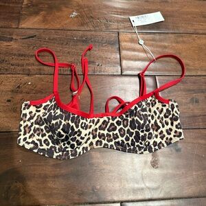 Frankies Bikinis leopard Bikini Top with Red Trim